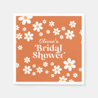 Retro Daisy verbrand oranje bruidsdouche Servet