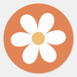 Retro daisy verbrand sinaasappel ronde sticker