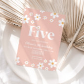 Retro Daisy Vijf Bloemen 5e Verjaardag Uitnodiging