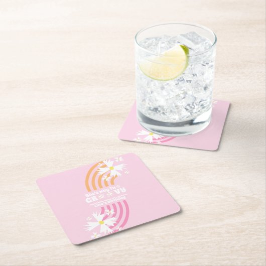 Retro Daisy Way Two Groovy Rainbow Party Kartonnen Onderzetters (Insitu)