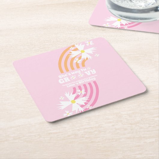 Retro Daisy Way Two Groovy Rainbow Party Kartonnen Onderzetters (Schuin)