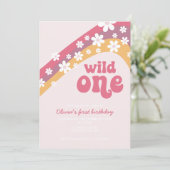 Retro daisy Wild Eén boho floral first jarig Kaart (Staand voorkant)