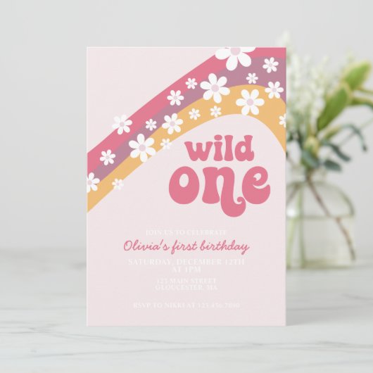 Retro daisy Wild Eén boho floral first jarig Kaart (Staand voorkant)