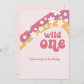 Retro daisy Wild Eén boho floral first jarig Kaart (Voorkant / Achterkant)