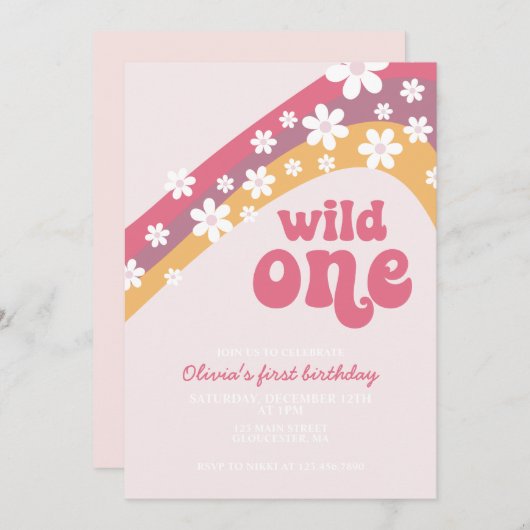 Retro daisy Wild Eén boho floral first jarig Kaart (Voorkant / Achterkant)