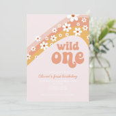 Retro daisy Wild Eén boho floral first jarig Kaart (Staand voorkant)