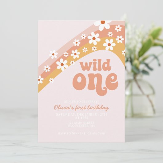 Retro daisy Wild Eén boho floral first jarig Kaart (Staand voorkant)