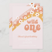 Retro daisy Wild Eén boho floral first jarig Kaart (Voorkant / Achterkant)