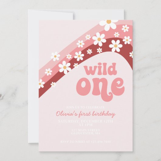 Retro daisy Wild Eén boho florale eerste verjaarda Kaart (Voorkant)