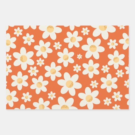 Retro Daisy wrapping papier vellen | Groovy Floral (Voorkant 3)