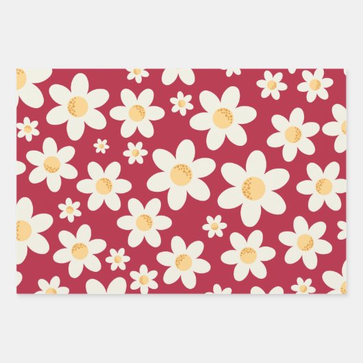 Retro Daisy wrapping papier vellen | Groovy Floral (Voorkant)