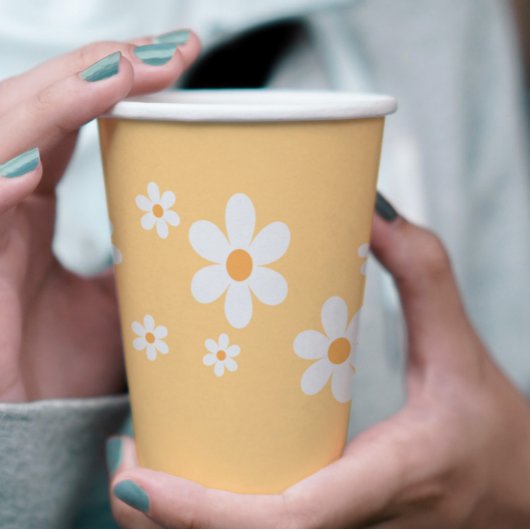 Retro Daisy yellow boho Baby shower Papieren Bekers