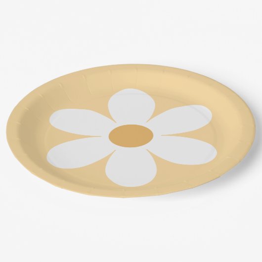 Retro daisy yellow boho paper borden papieren bordje (Gekanteld)