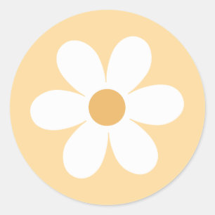 Retro daisy yellow boho ronde sticker
