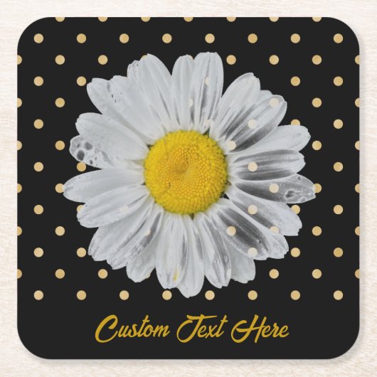 Retro Daisy Yellow Bright Gold Black Polka Dots Kartonnen Onderzetters (Voorkant)