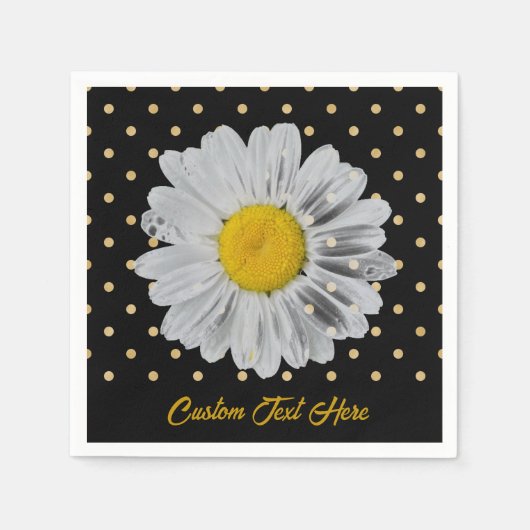 Retro Daisy Yellow Bright Gold Black Polka Dots Servet (Voorkant)