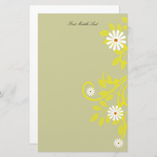 Retro Daisy Yellow Filigree Border Personalized Briefpapier (Voorkant / Achterkant)