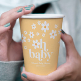 Retro Daisy yellow Oh Baby Paper Cups Papieren Bekers