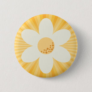 Retro Daisy Yellow Sunburst Boho Button