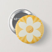 Retro Daisy Yellow Sunburst Boho Button | Groovy 7 (Voorkant /achterkant)