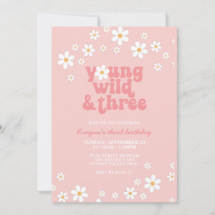 Retro Daisy Young Wild Drie Bloemen 3e Verjaardag Kaart