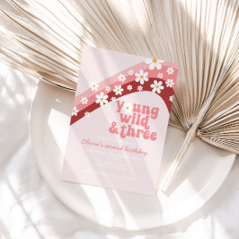 Retro daisy Young Wild Drie florale derde verjaard Kaart