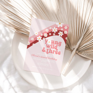 Retro daisy Young Wild Drie florale derde verjaard Kaart