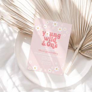 Retro Daisy Young Wild One Floral 1st Birthday Kaart