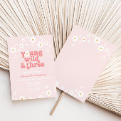 Retro Daisy Young Wild Three Floral 3rd Birthday Kaart