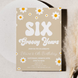 Retro Daisy Zes Groovy Jaren 6e Verjaardagsfeest Kaart