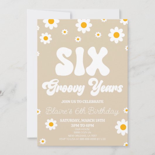 Retro Daisy Zes Groovy Jaren 6e Verjaardagsfeest Kaart (Voorkant)