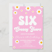 Retro Daisy Zes Groovy Jaren 6e Verjaardagsfeest Kaart (Voorkant)
