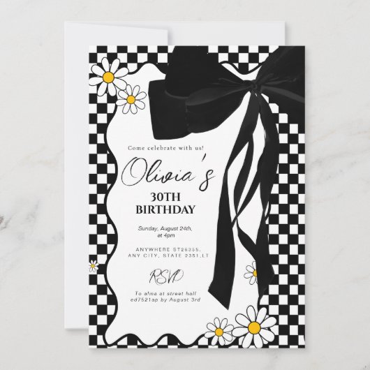Retro daisy zwarte boog 30e verjaardag kaart (Voorkant)