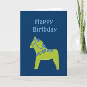 Retro Dala Horse Birthday Kaart