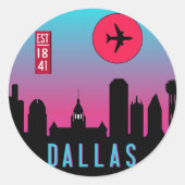 Retro Dallas City Texas Skyline Cityscape Souvenir Ronde Sticker (Voorkant)