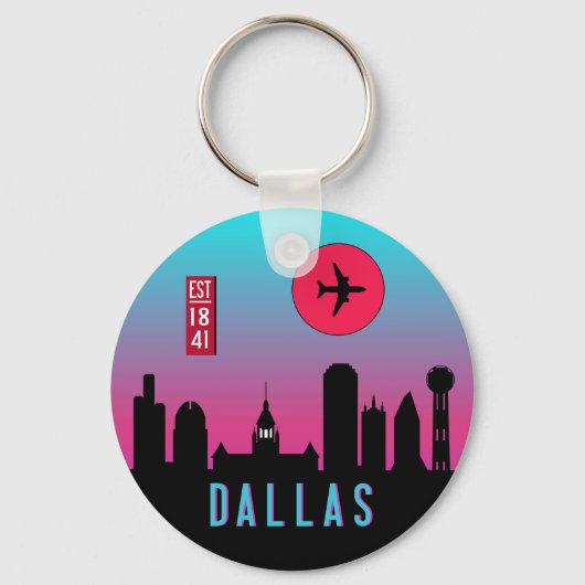 Retro Dallas City Texas Skyline Cityscape Souvenir Sleutelhanger (Voorkant)