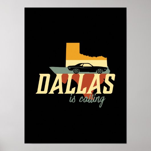 Retro Dallas Texas City Map Poster (Voorkant)