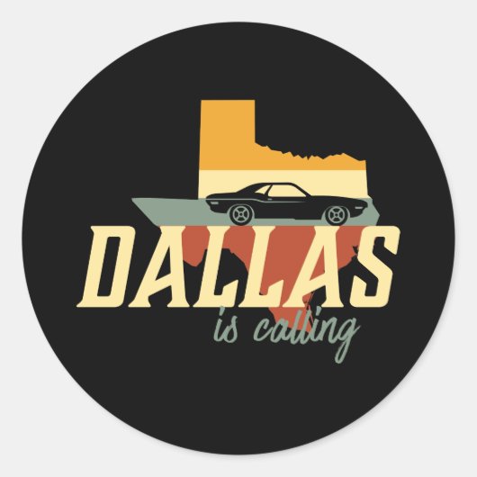  Retro Dallas Texas City Map Ronde Sticker (Voorkant)
