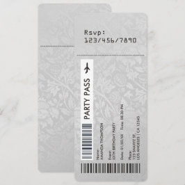 Retro  Damask Boarding Pass Verjaardagsfeest Kaart