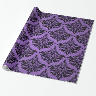 Retro  Damask Brocade Paars Black Cadeaupapier
