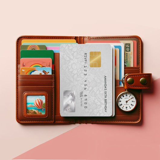 Retro  Damask Credit Kaart Verjaardagsfeestje