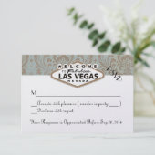 Retro Damask Floral Las Vegas Bruiloft RSVP (Staand voorkant)