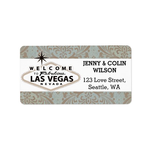 Retro Damask Floral Vegas trouwadreslabel Etiket (Voorkant)