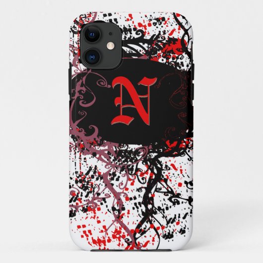 Retro Damask Patroon met Monogram Letter N Case-Mate iPhone Case (Achterkant)