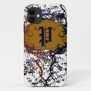 Retro Damask Patroon met Monogram Letter P iPhone 11 Hoesje