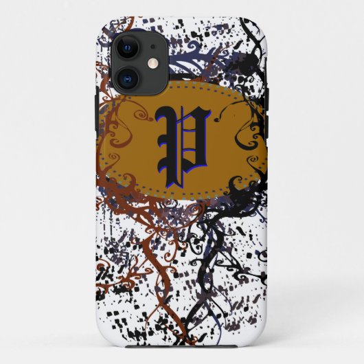 Retro Damask Patroon met Monogram Letter P Case-Mate iPhone Case (Achterkant)