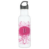 Retro Damask Patroon met Monogram Letter V Waterfles (Voorkant)