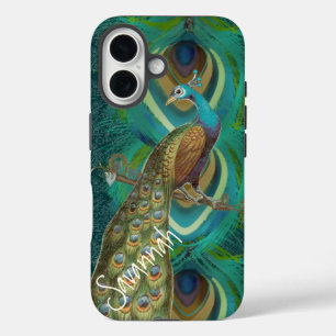 Retro  Damask Peacock Feathers iPhone 16 Hoesje