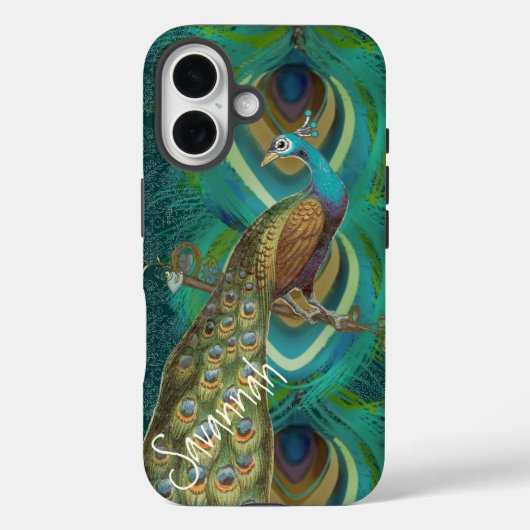 Retro Damask Peacock Feathers Case-Mate iPhone Case (Achterkant)