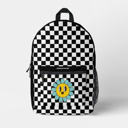 Retro Dambord Daisy Bedrukte Rugzak (Voorkant)